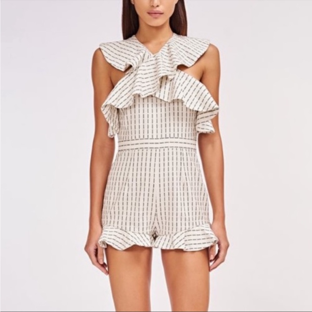 AMUR Cream Striped Ruffle Romper